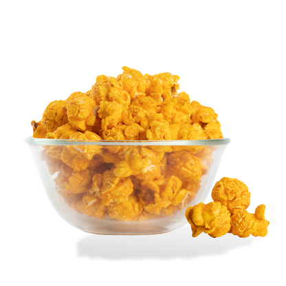 Cajun Popcorn popped in a bowl on a white background