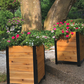 Two Cedar Planters 18x18 inch planter boxes with small plants in a backyard setting