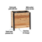 Cedar Planter 18x24 inch planter box 24 inches tall highlighting exterior grade fabric liner, WRCLA certified Western Red Cedar, powder coated galvanneal steel, and slatted base for drainage