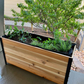 One 18x48 inch planter box with small plants beside in a backyard setting