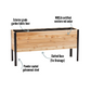 Cedar Planter 18x60 inch planter box 30 inches tall highlighting exterior grade fabric liner, WRCLA certified Western Red Cedar, powder coated galvanneal steel, and slatted base for drainage
