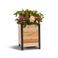 Cedar Planters 18x18 inch planter box 24 inches tall filled with colorful plants on white background 