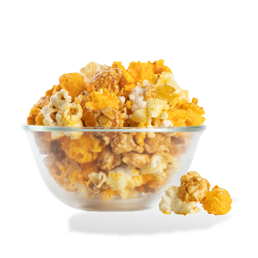 Classic Mix Popcorn popped in a bowl on a white background