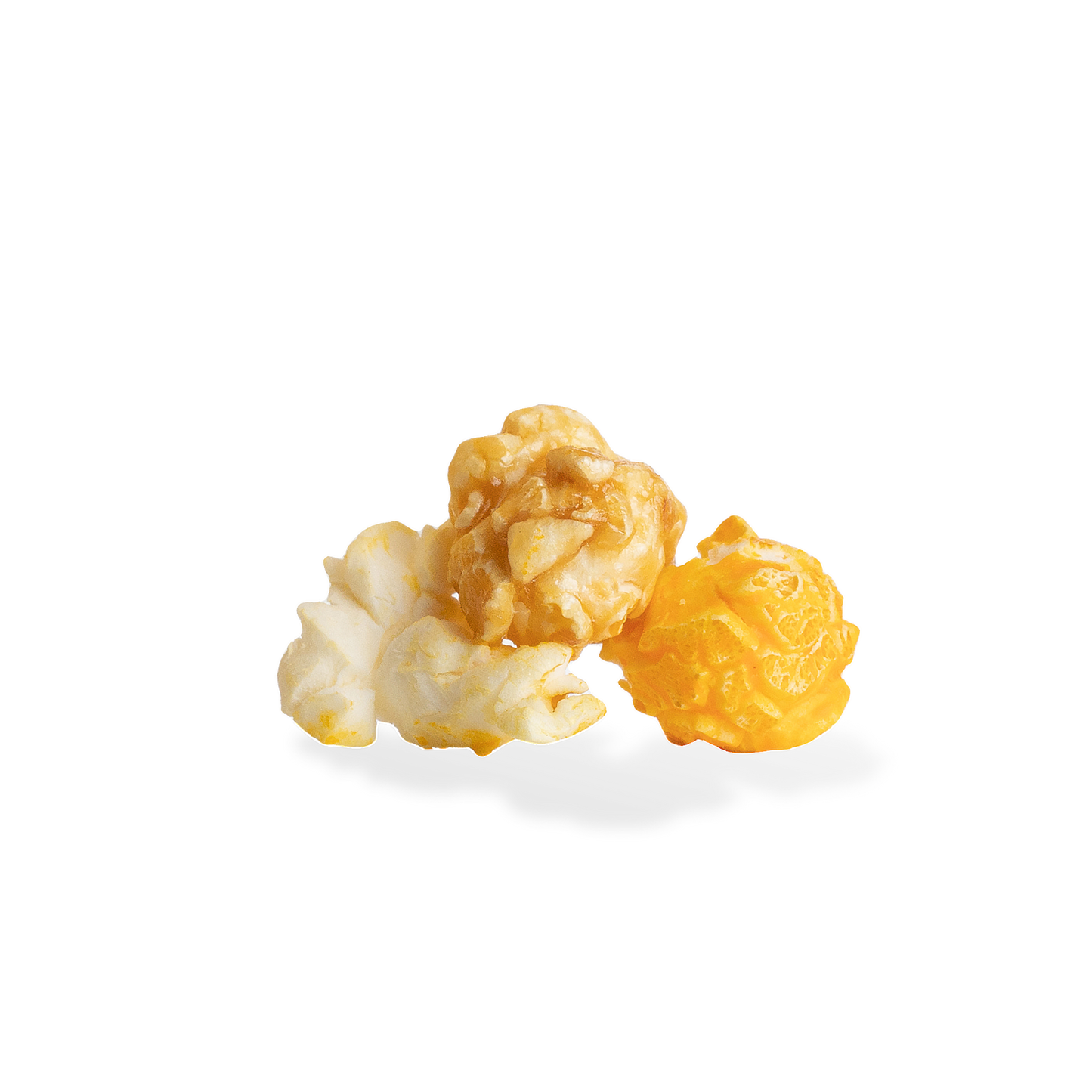 Three pieces of Classic Mix popcorn on a white background
