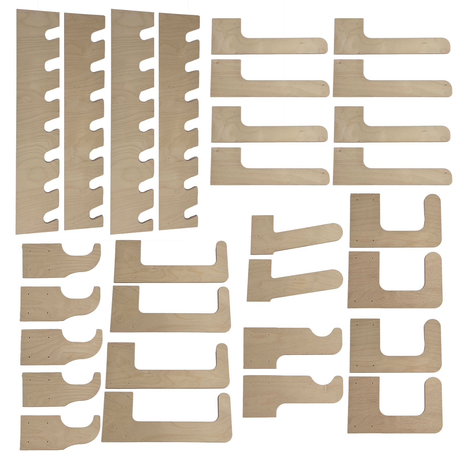 Items included in the Complete Shed Organization kit organized neatly on a white background.