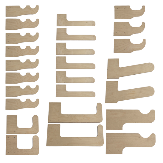 Items included in the Deluxe Shed Organization kit organized neatly on a white background.