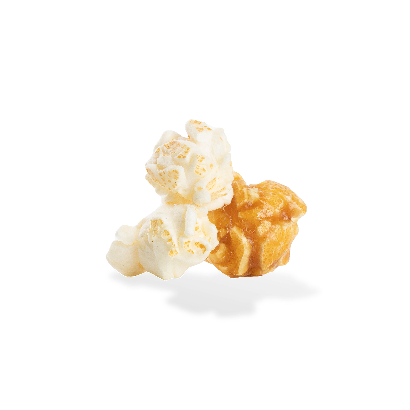 Three pieces of Denver Mix popcorn on a white background