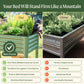 Comparison of a one-piece welded columnar corner raised bed with other types, highlighting features and benefits including: terraflow corrugation thick bottom, USDA standard panels, and stainless steel hardware.