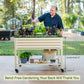 Man gardening on a raised garden bed with text about bend-free gardening.