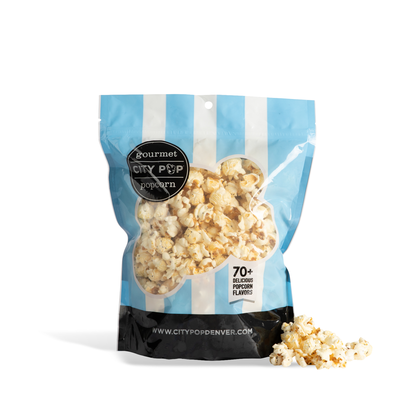 Bag of City Pop Everything Bagel  popcorn with visible branding on a white background