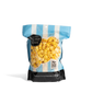 Bag of City Pop Extra Buttery popcorn with blue and white striped design on a white background