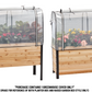 18" by 48" wooden planter and raised garden bed both with a greenhouse cover on a white background