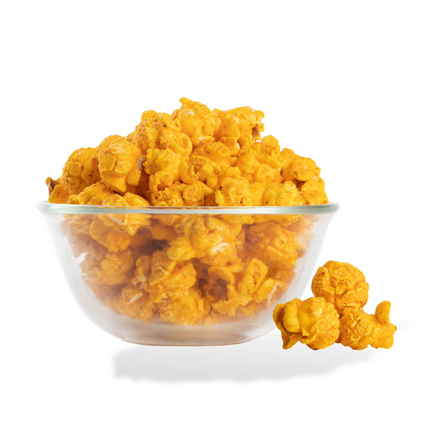 Hot Cheese Popcorn popped in a bowl on a white background