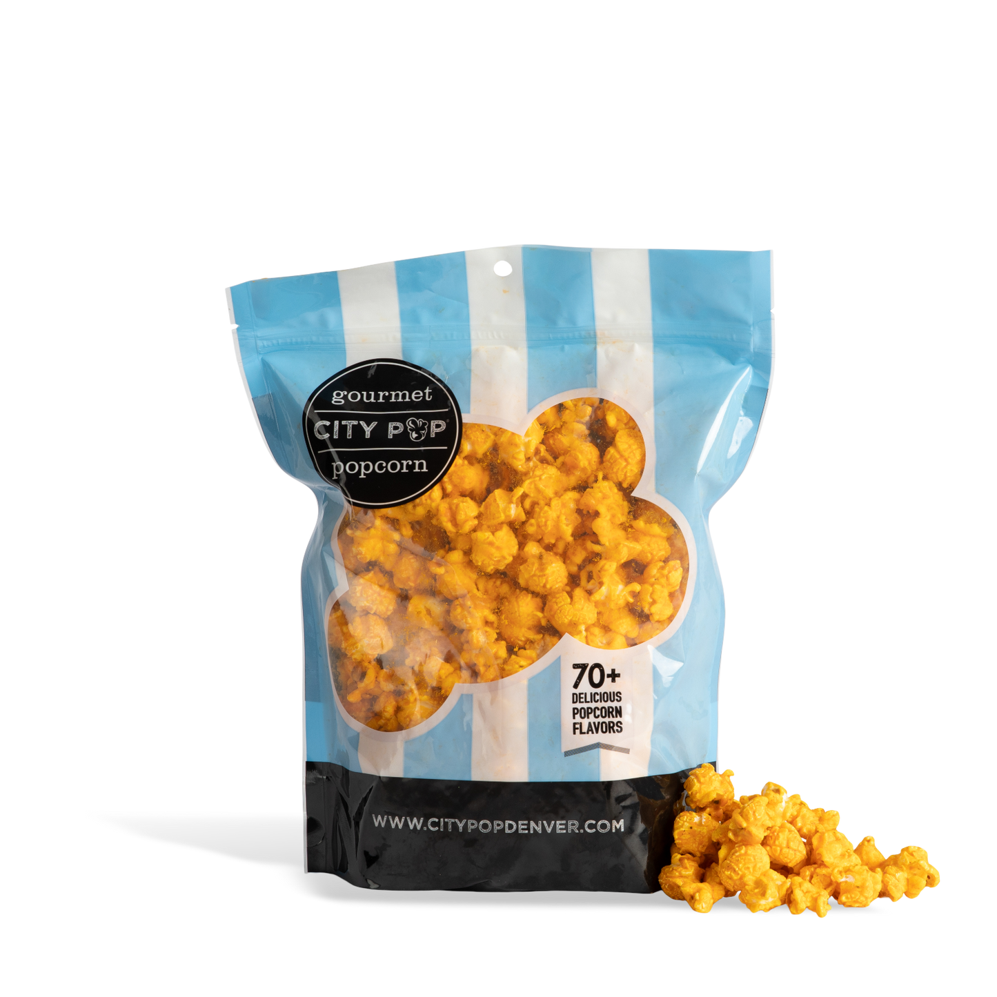 Bag of City Pop Jalapeno Cheddar  popcorn with visible branding on a white background