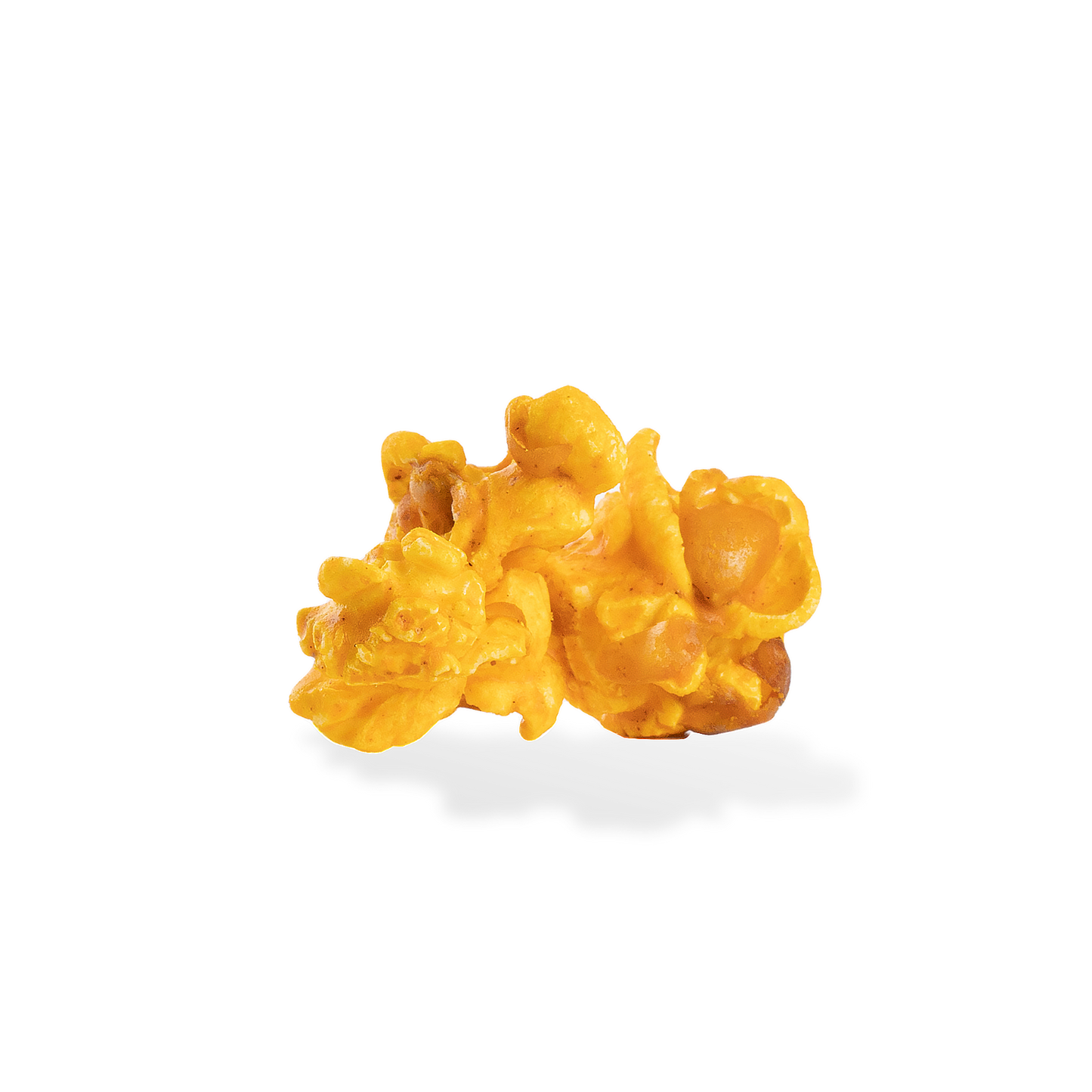 Three pieces of Jalapeno Cheddar popcorn on a white background