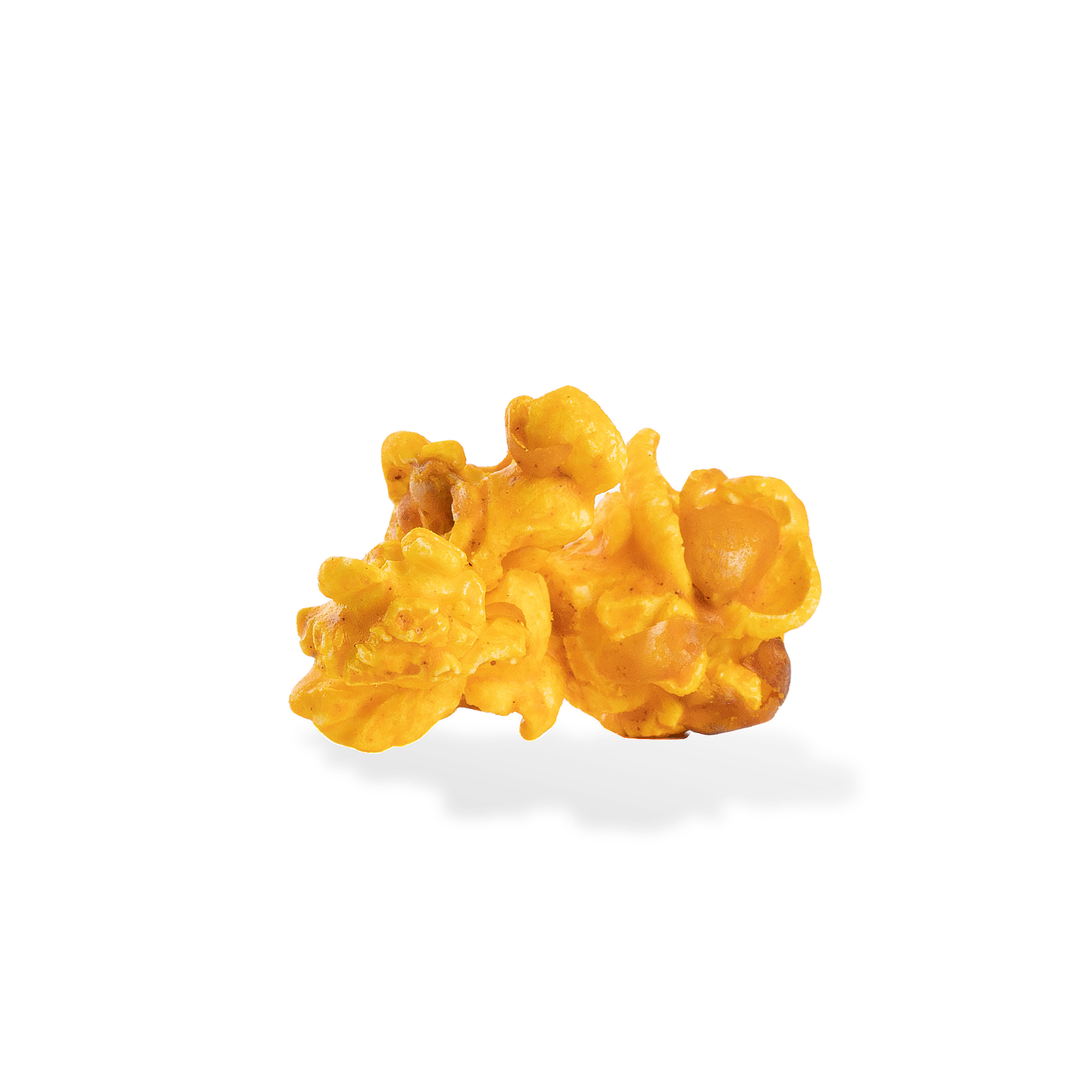 Three pieces of Jalapeno Cheddar popcorn on a white background