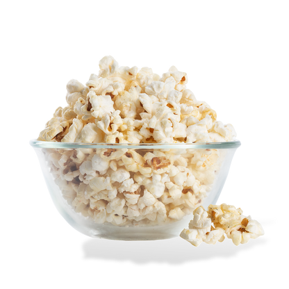Kettle Popcorn popped in a bowl on a white background