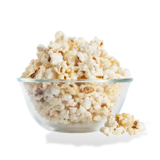 Kettle Popcorn popped in a bowl on a white background