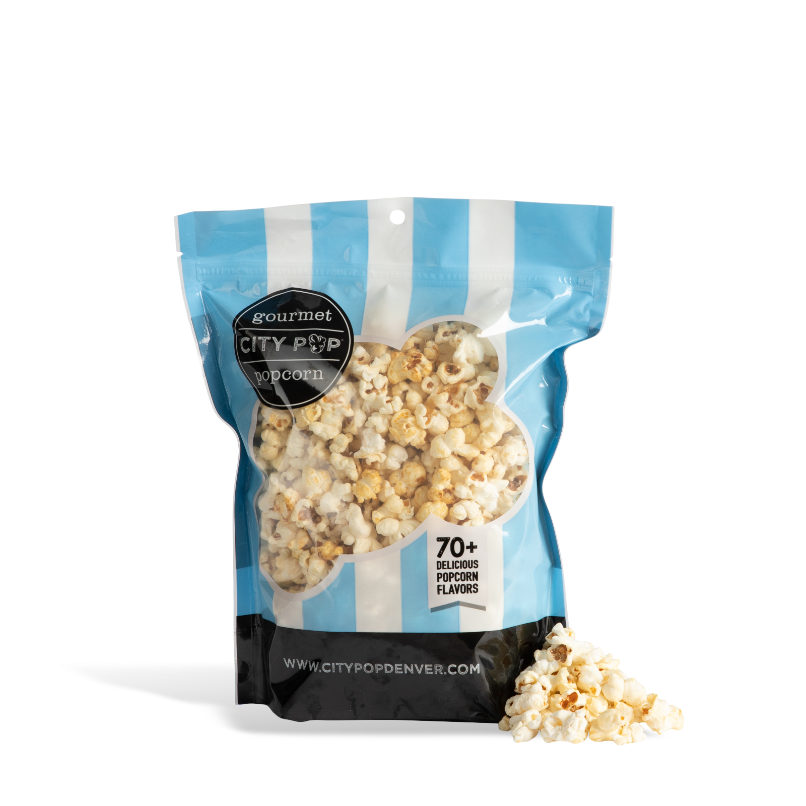 Bag of City Pop Kettle popcorn with visible branding on a white background