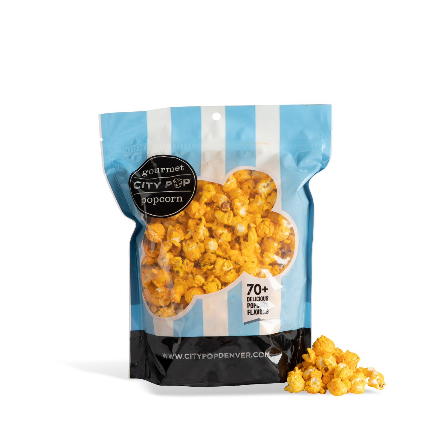 Bag of City Pop Loaded Potato  popcorn with visible branding on a white background