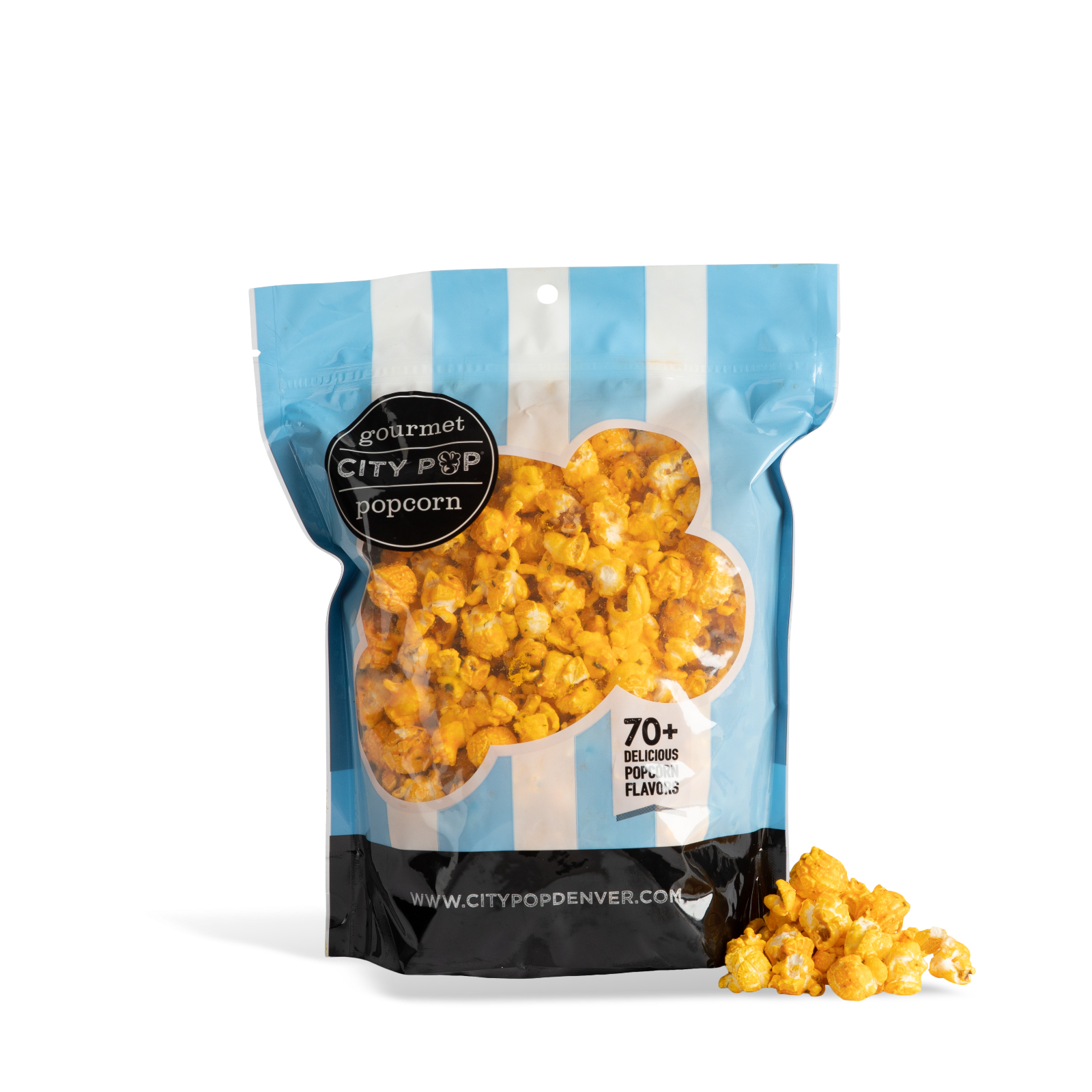 Bag of City Pop Loaded Potato  popcorn with visible branding on a white background