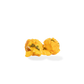 Three pieces of Loaded Potato popcorn on a white background