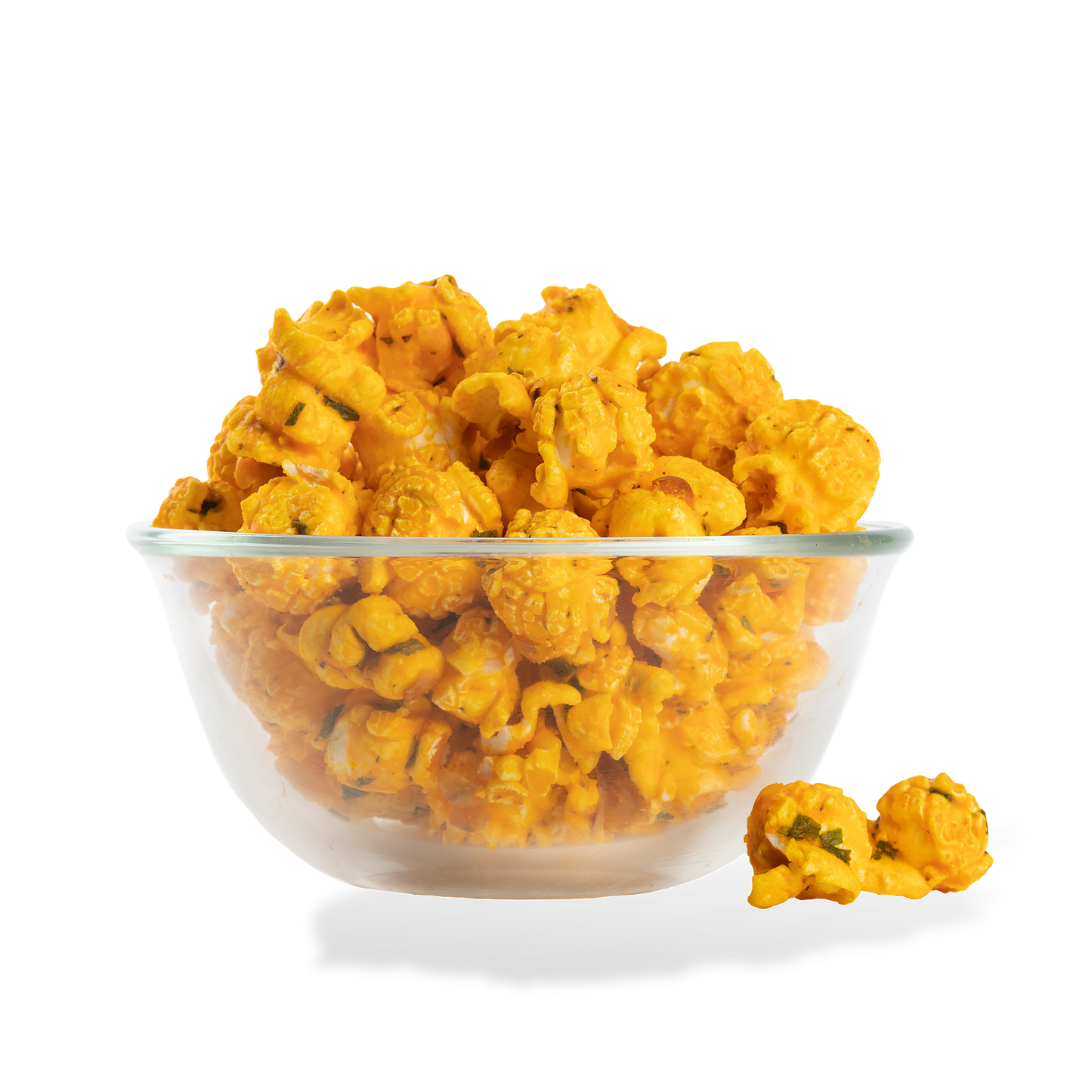Loaded Potato Popcorn popped in a bowl on a white background