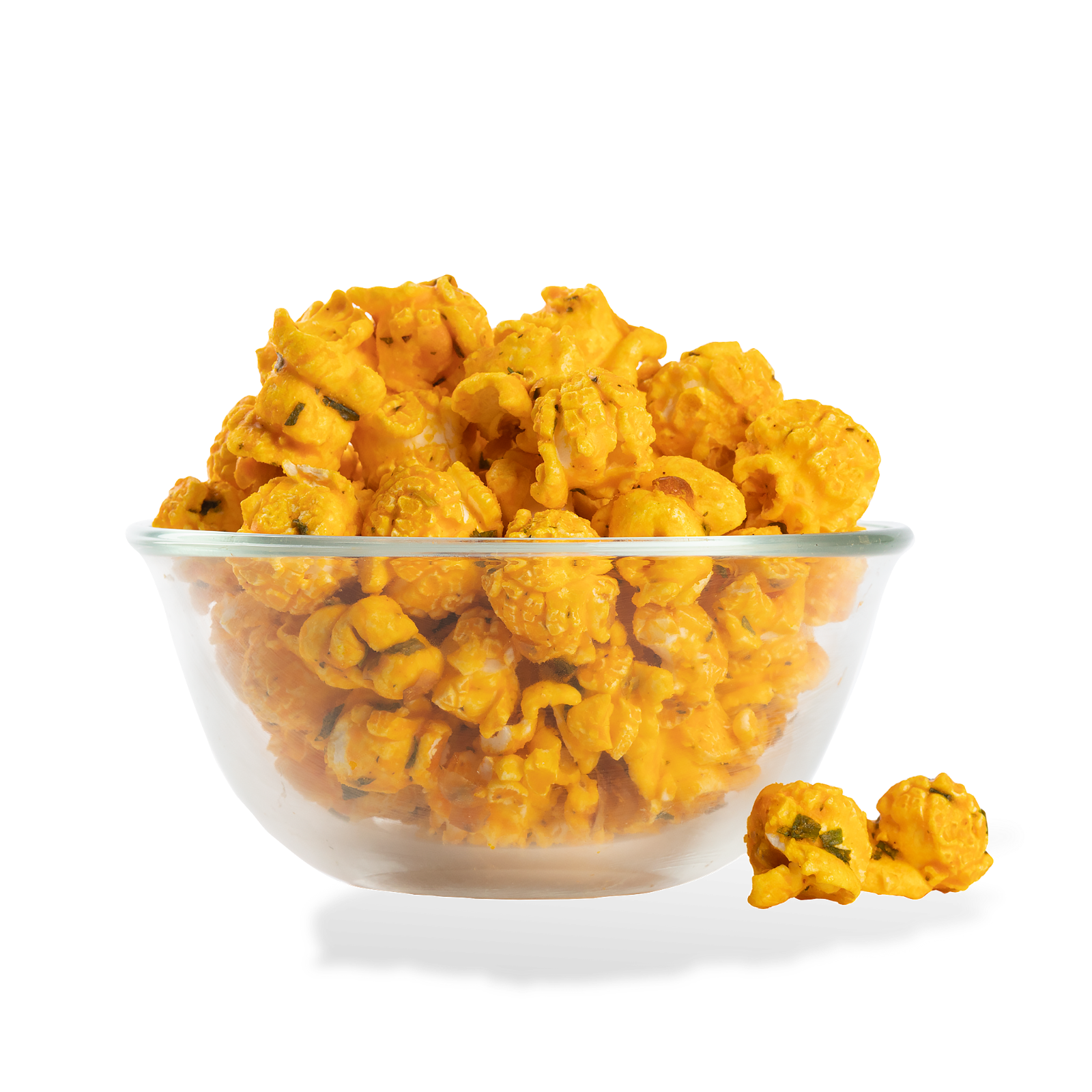 Loaded Potato Popcorn popped in a bowl on a white background