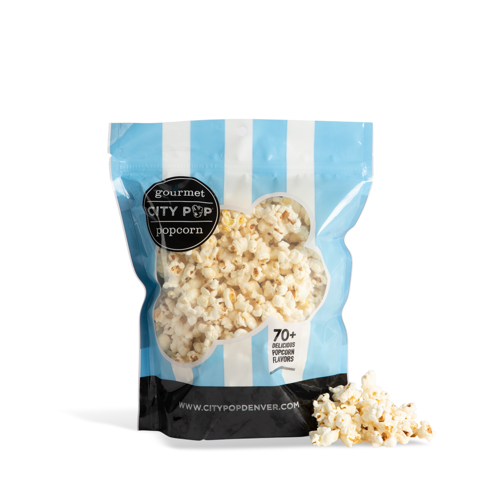 Bag of City Pop Low Salt  popcorn with visible branding on a white background
