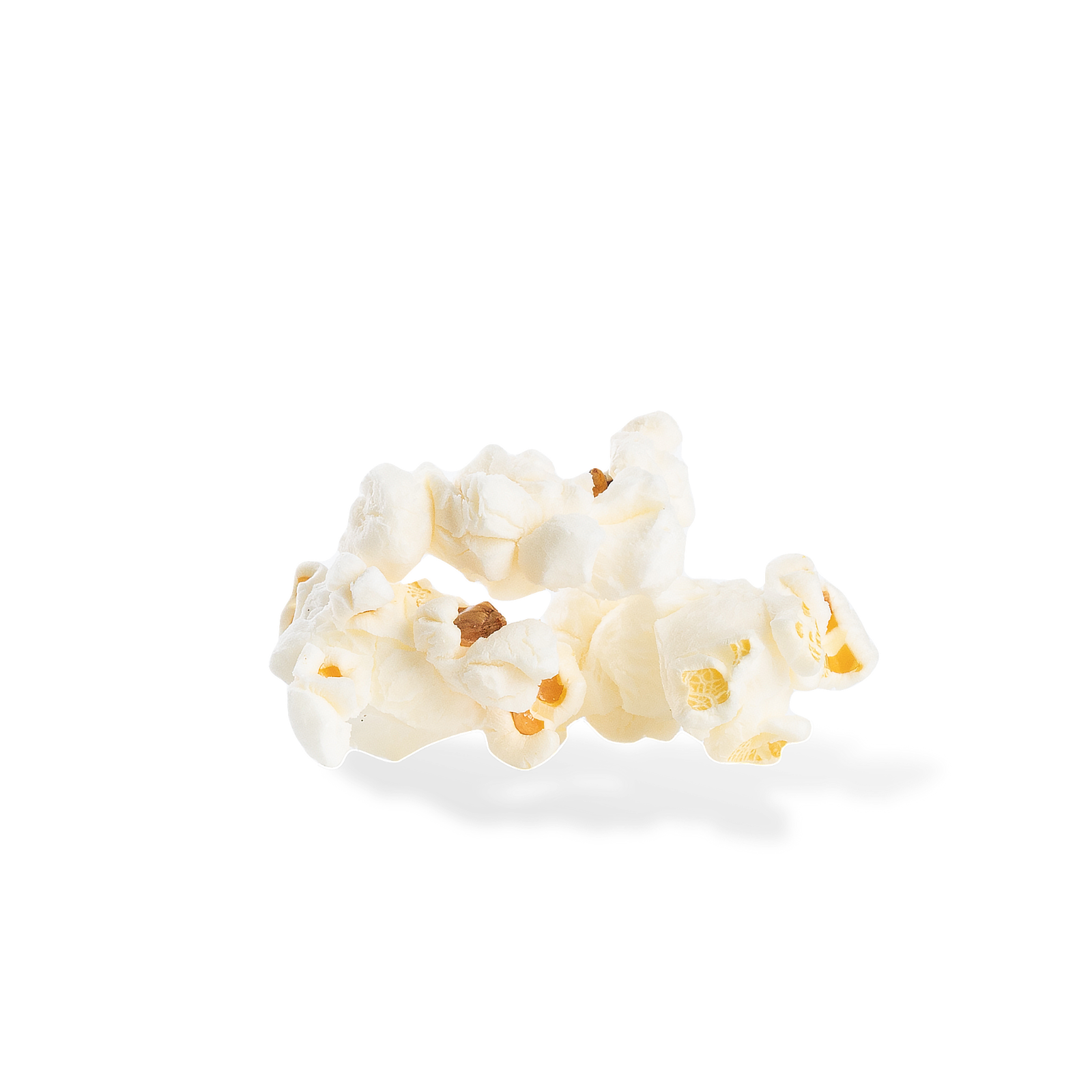 Three pieces of Low Salt popcorn on a white background