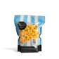Bag of City Pop Mac and Cheese popcorn with blue and white striped design on a white background