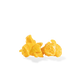 Three pieces of Mac and Cheese popcorn on a white background