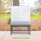 Gray metal garden bed with mesh cover in a garden setting with text clarifying the garden bed is not included.