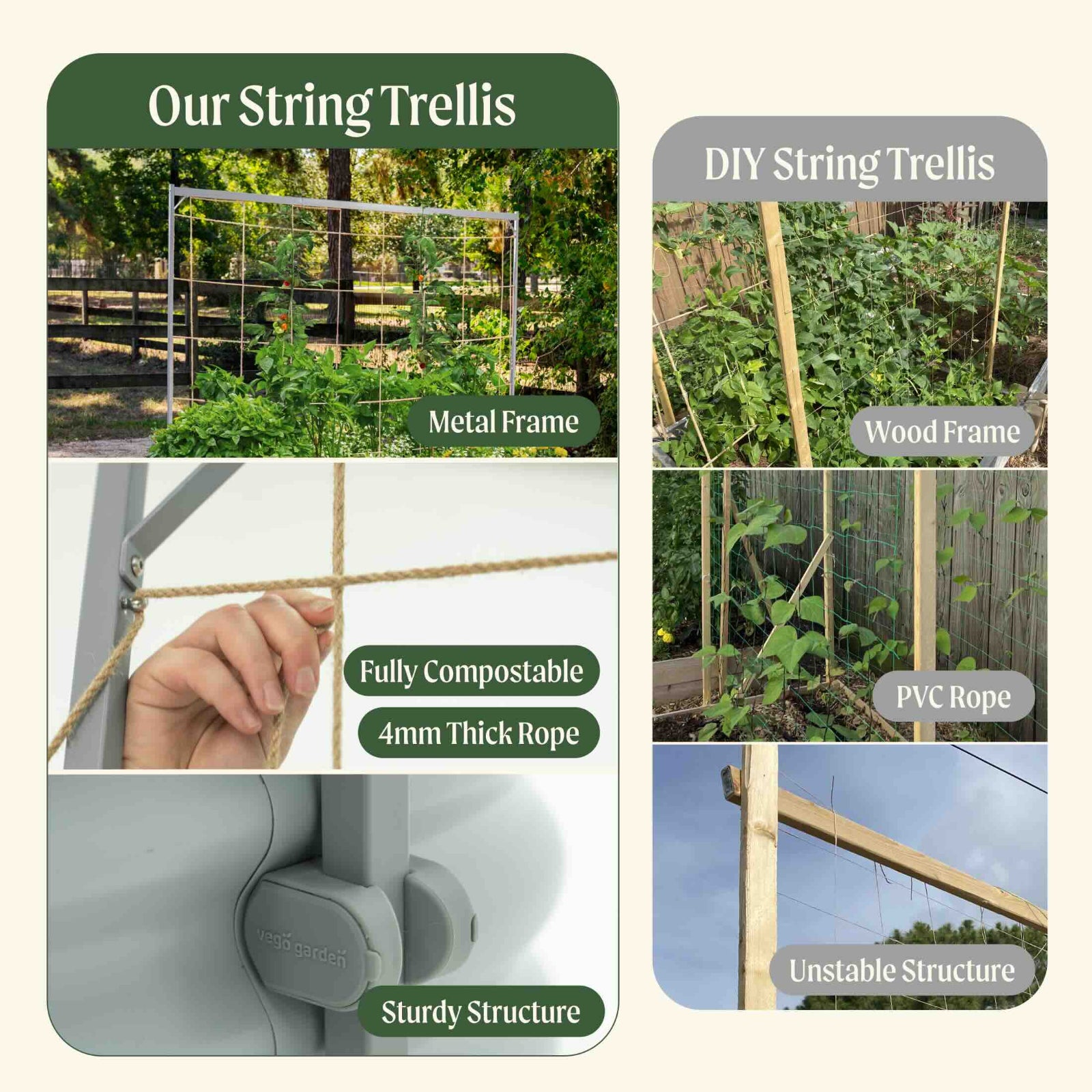 wood vs metal trellis Metal Frame String Trellis, 6.5'