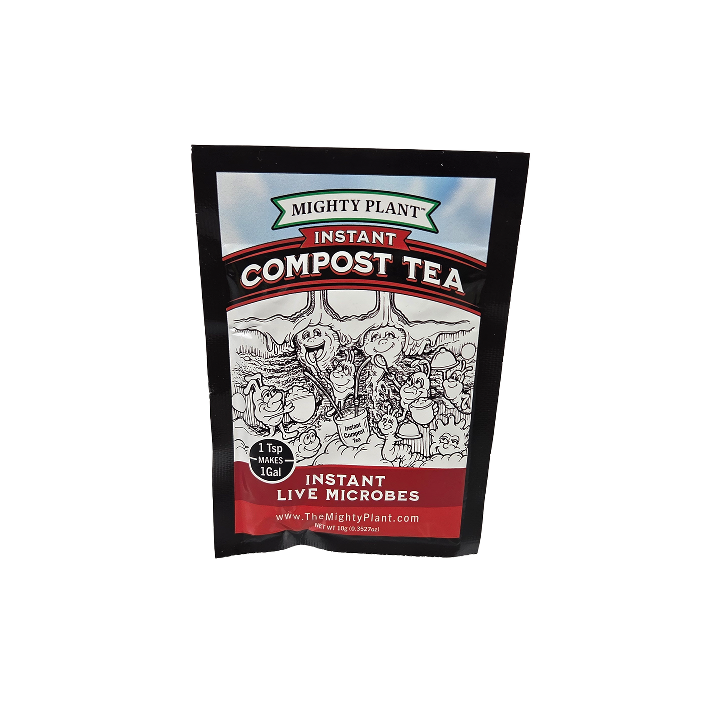 Mighty Plant Instant Compost Tea 10 gram package on a white background