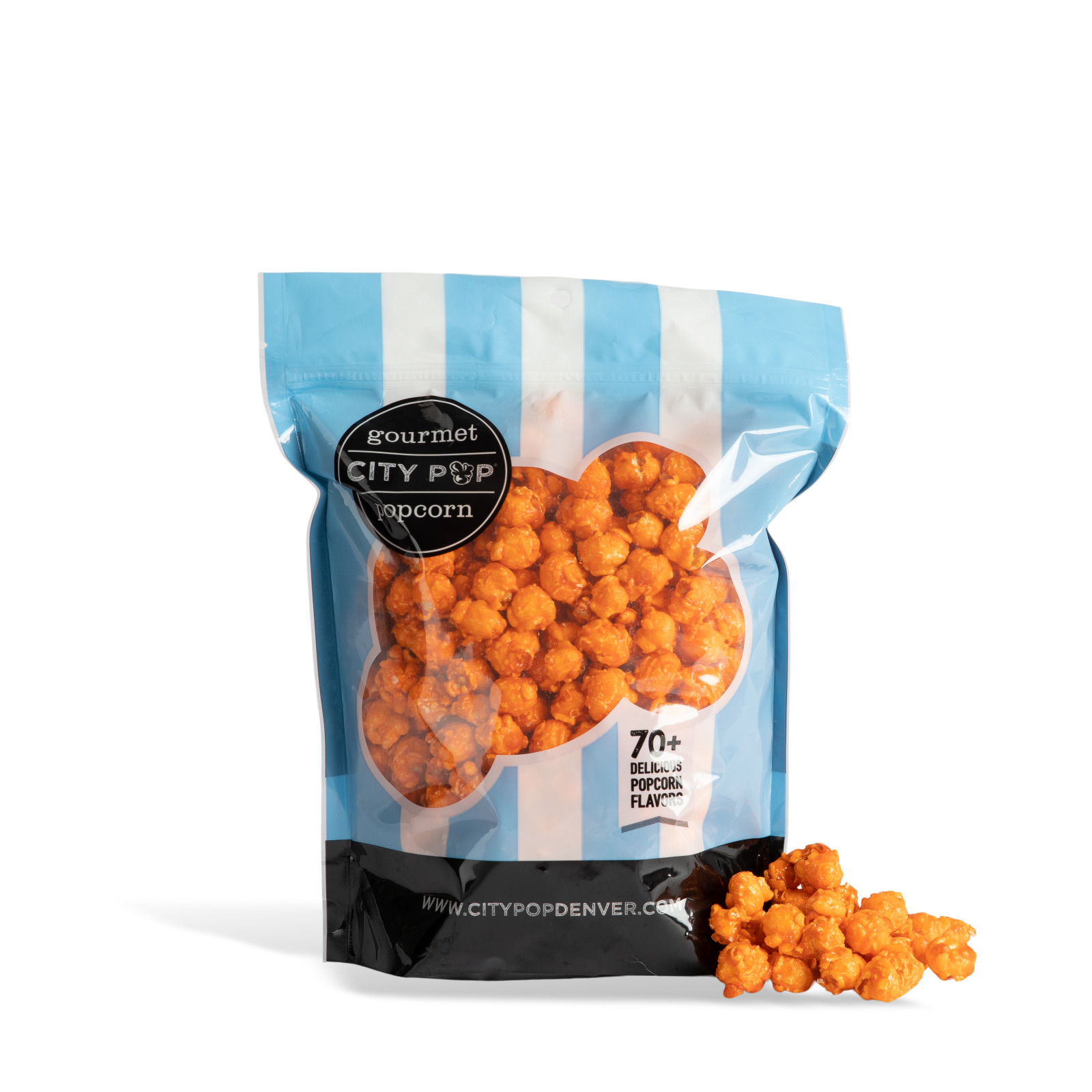 Bag of City Pop Orange popcorn with visible branding on a white background