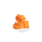 Three pieces of Orange popcorn on a white background