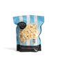 Bag of City Pop Parmesan Garlic popcorn with blue and white striped design on a white background
