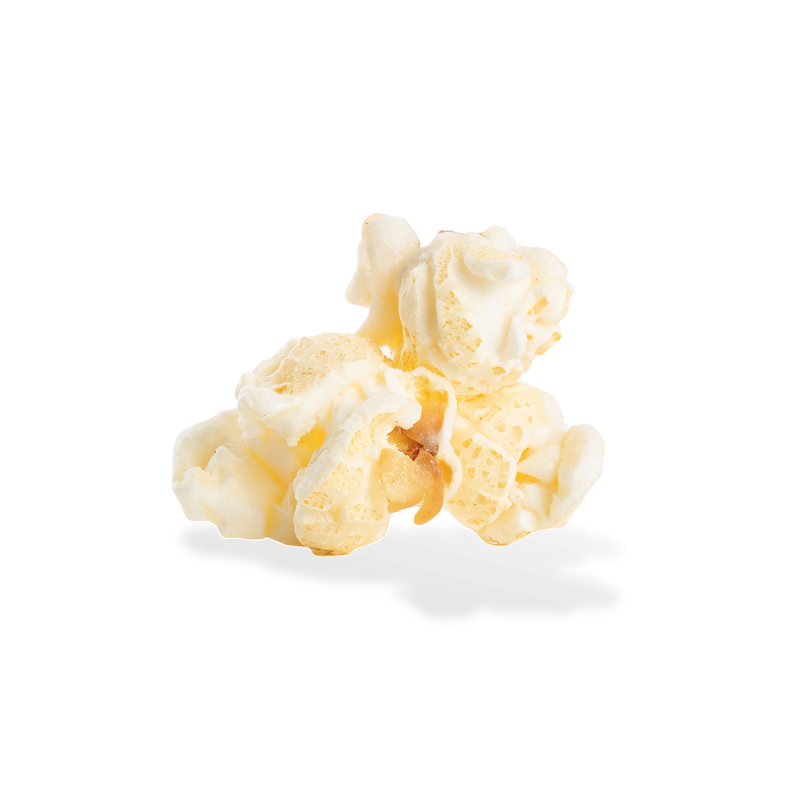 Three pieces of Parmesan Garlic popcorn on a white background