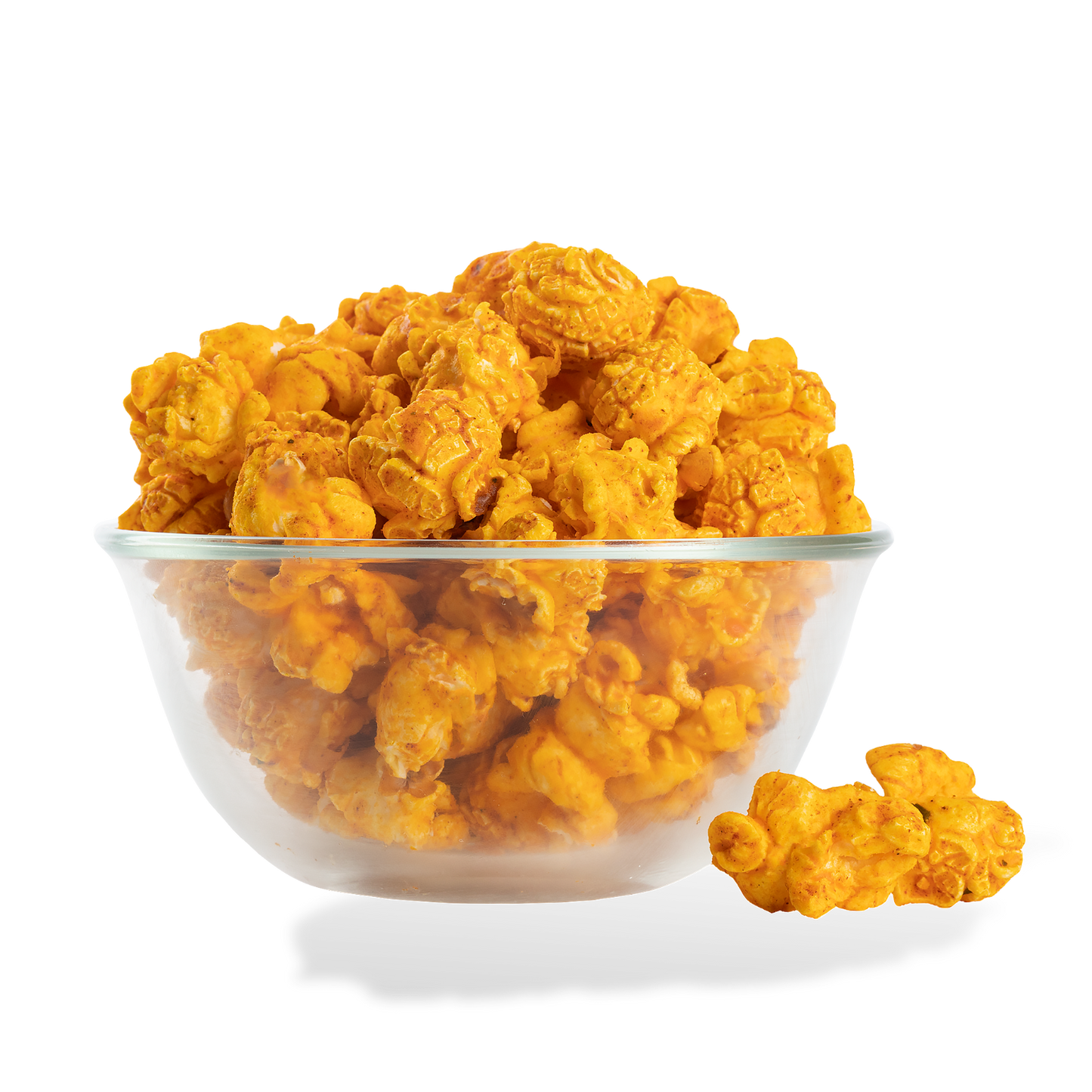 Pizza Popcorn popped in a bowl on a white background