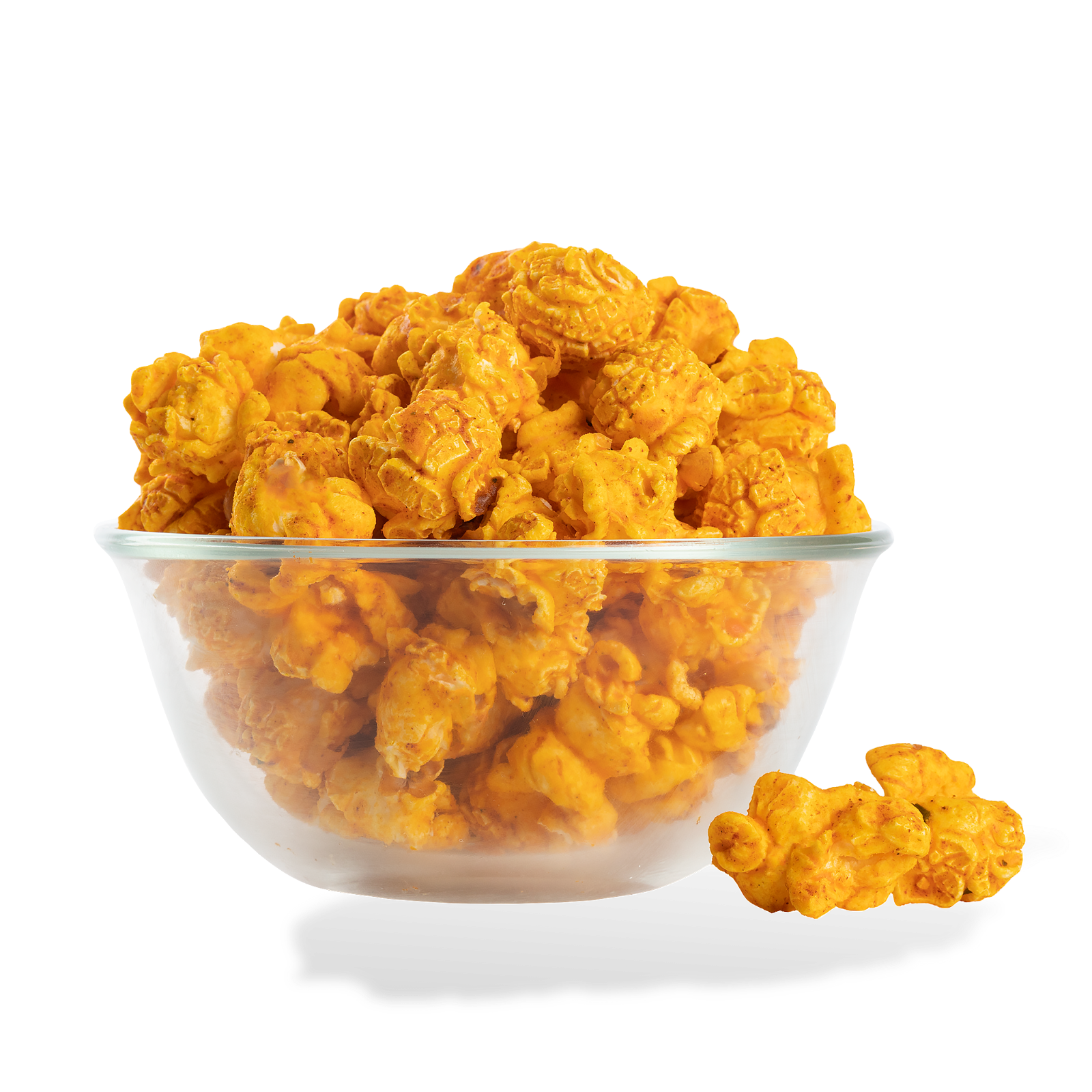 Pizza Popcorn popped in a bowl on a white background