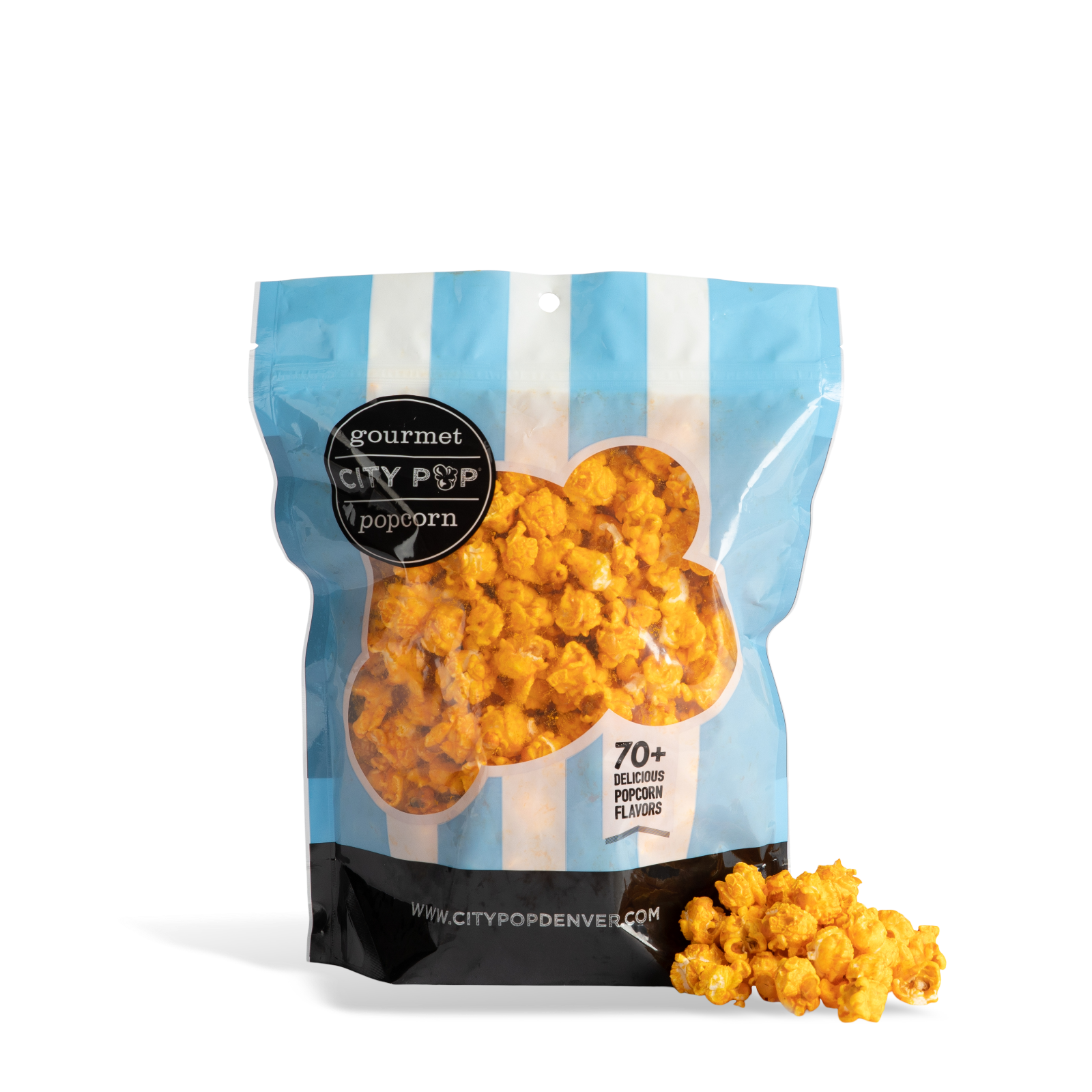 Bag of City Pop Pizza popcorn with visible branding on a white background