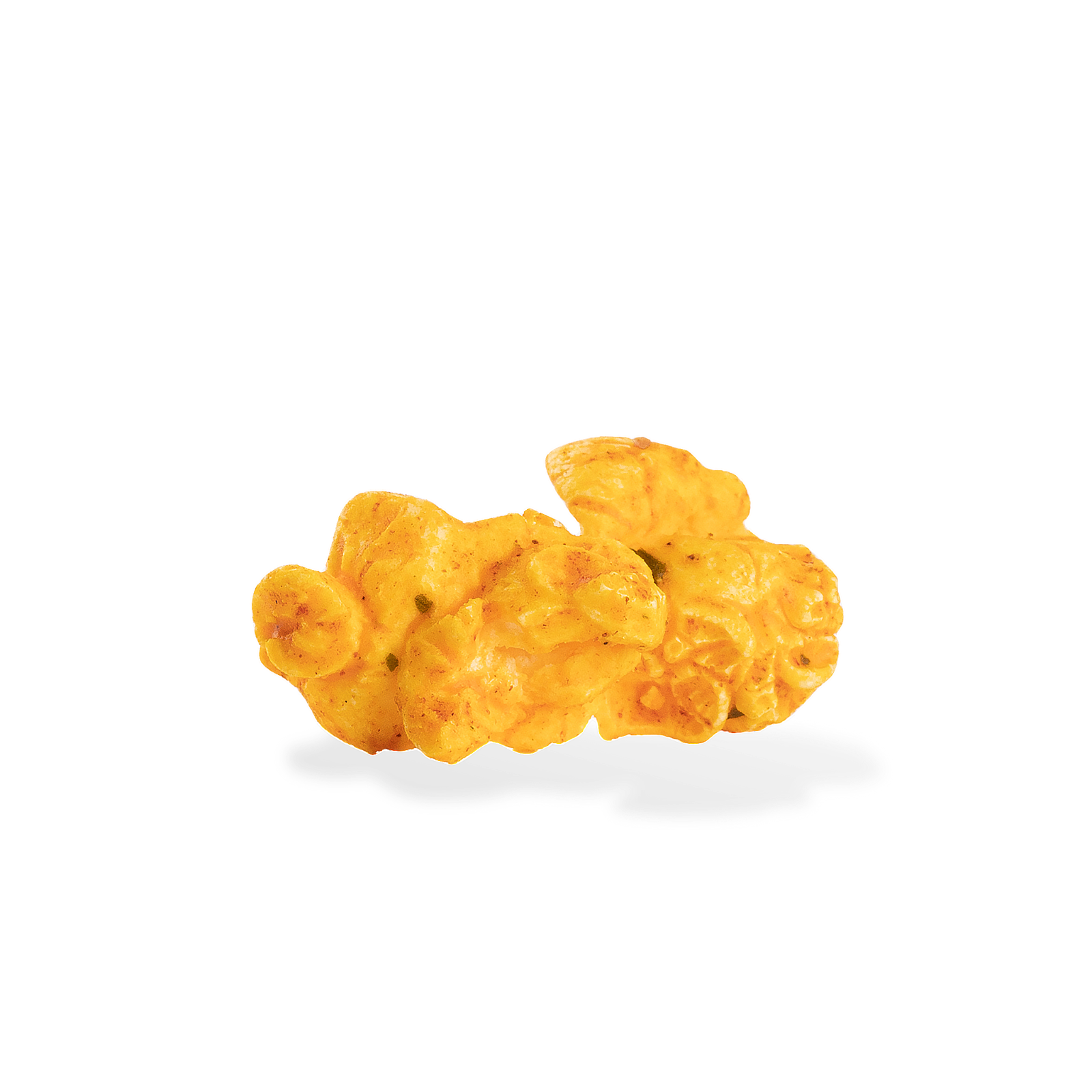 Three pieces of Pizza popcorn on a white background