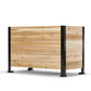 Cedar planter box with platform feet installed on a white background