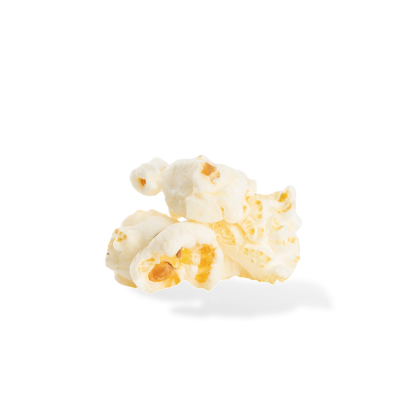 Three pieces of Ranch popcorn on a white background