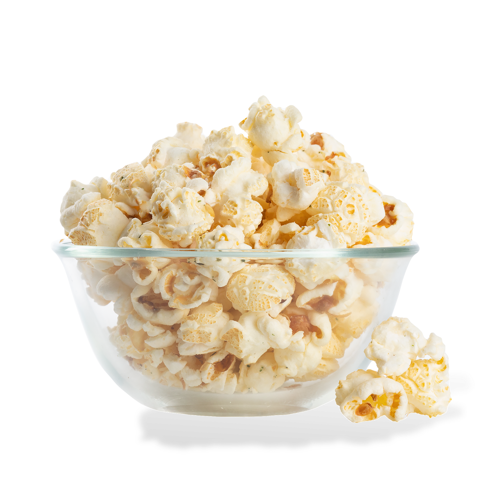 Ranch Popcorn popped in a bowl on a white background
