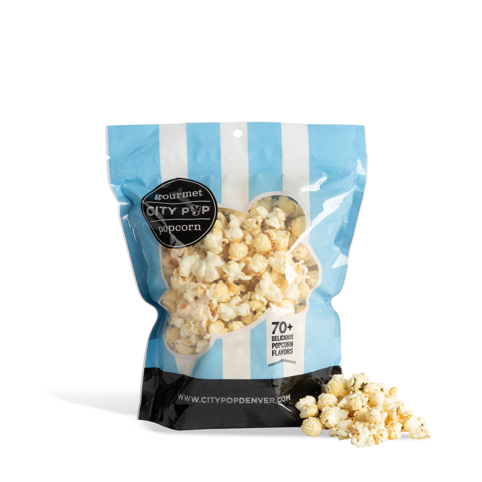 Bag of City Pop Ranch popcorn with visible branding on a white background