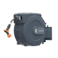 Retractable garden hose reel with hose and nozzle on a white background