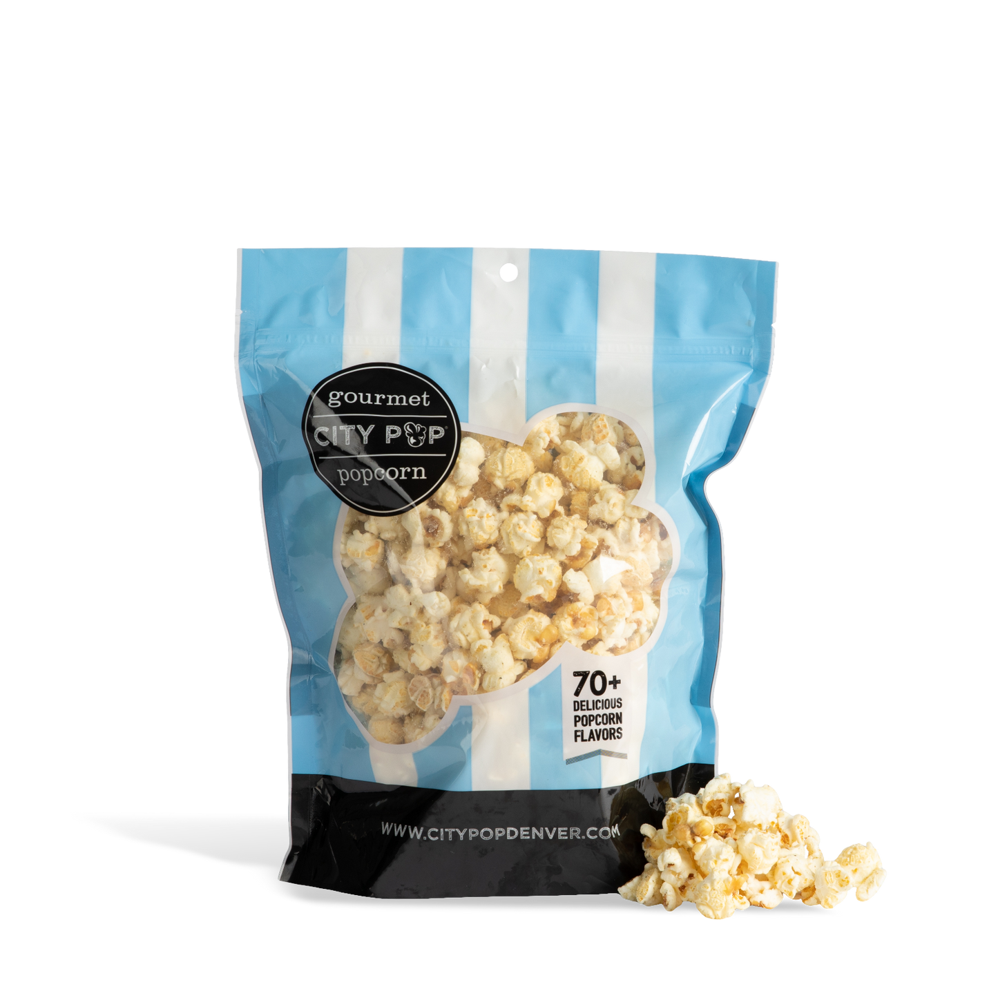 Bag of City Pop Rosemary Parmesan popcorn with visible branding on a white background