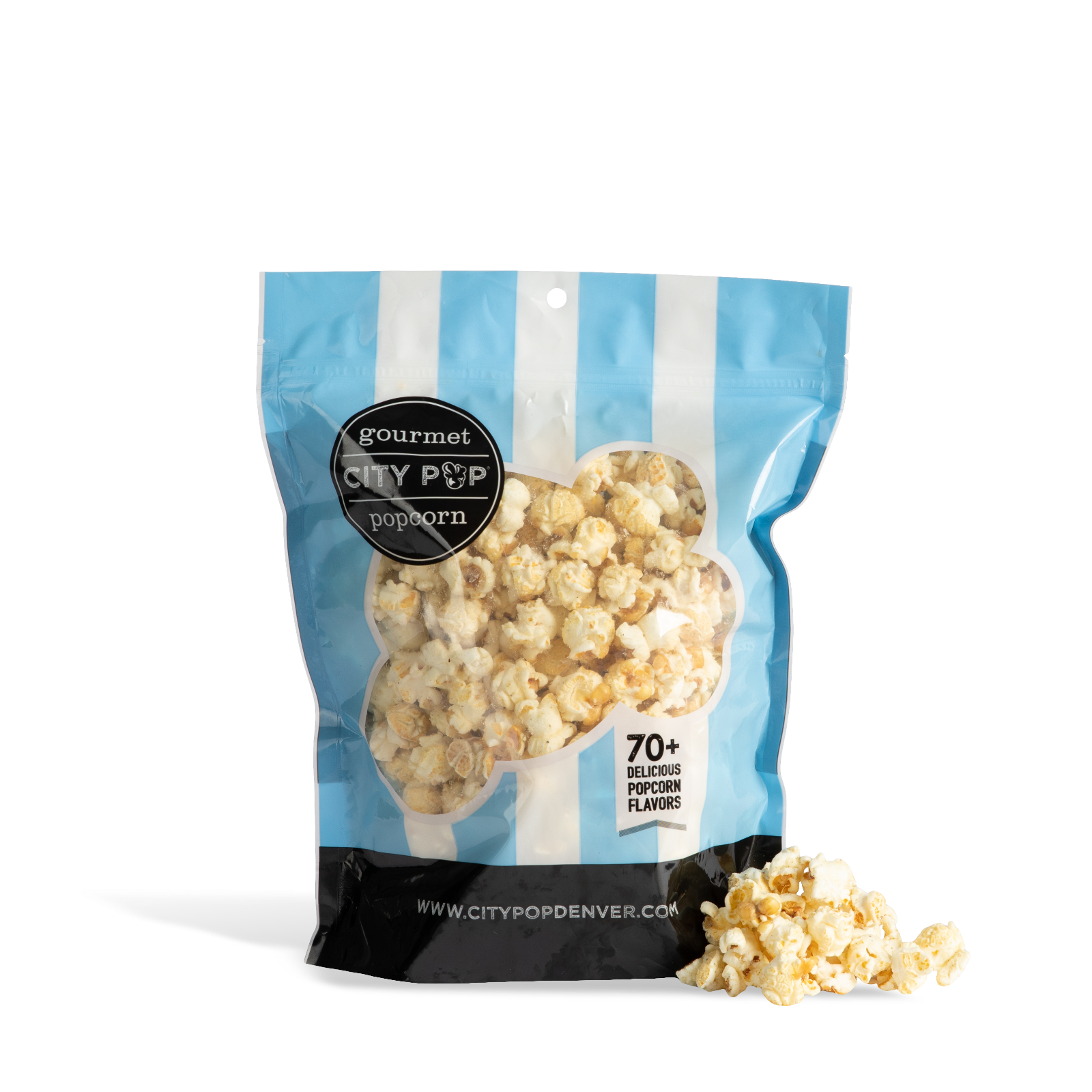 Bag of City Pop Rosemary Parmesan popcorn with visible branding on a white background